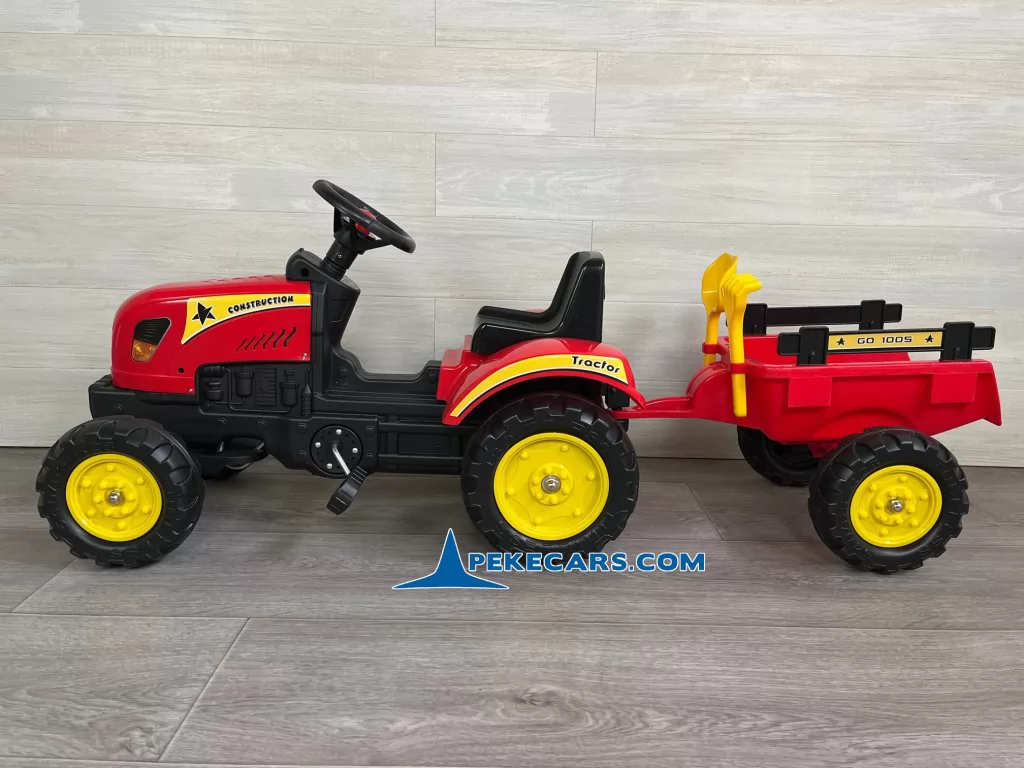 TRACTOR A PEDALES CON REMOLQUE ROJO - Imagen 2