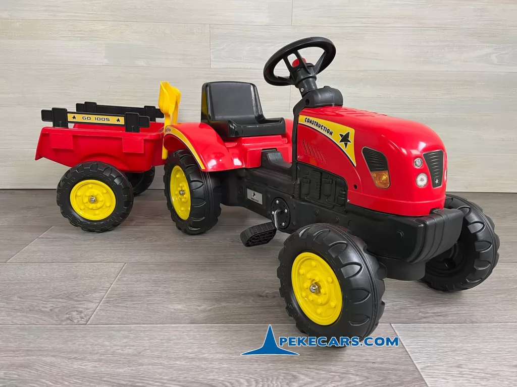 TRACTOR A PEDALES CON REMOLQUE ROJO - Imagen 5