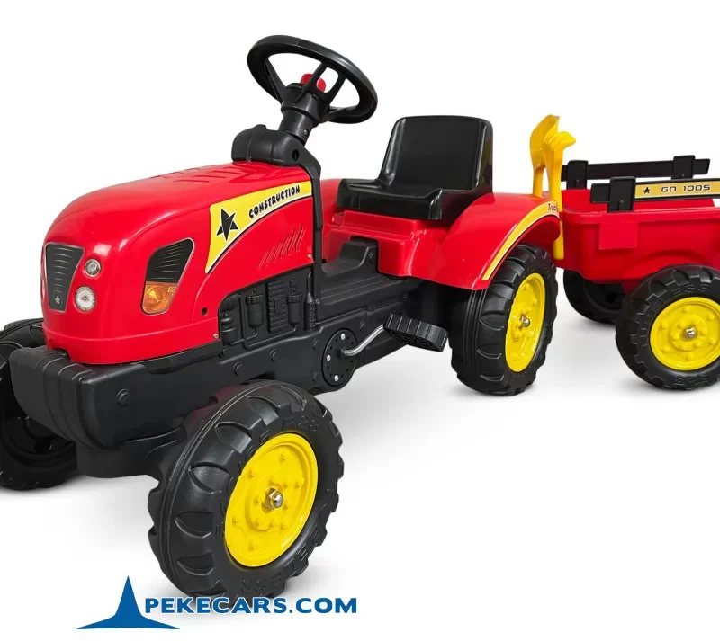 TRACTOR A PEDALES CON REMOLQUE ROJO