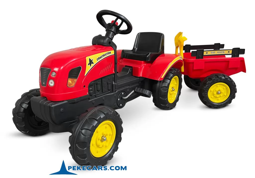 TRACTOR A PEDALES CON REMOLQUE ROJO