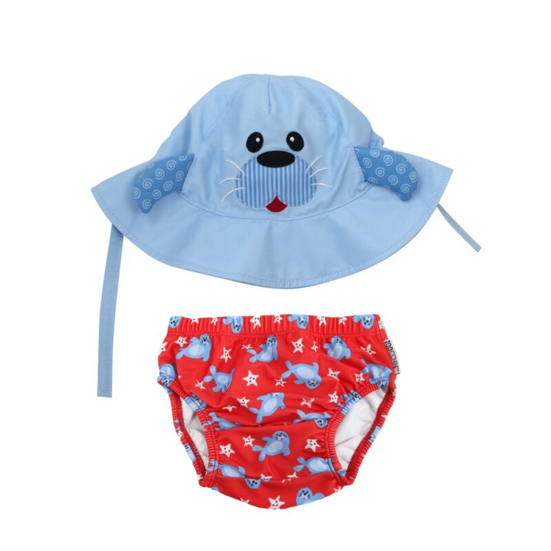 SET BAÑADOR PAÑAL Y GORRO UPF50 FOCA