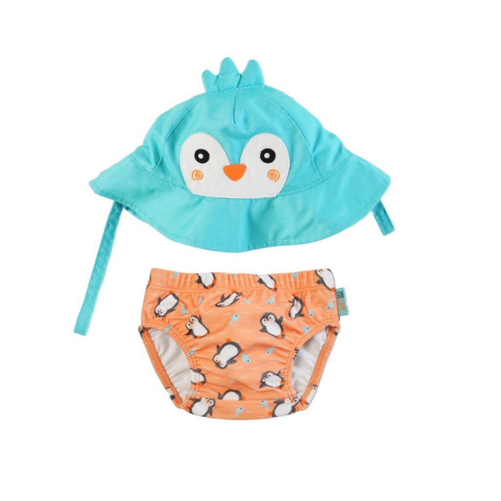 SET BAÑADOR PAÑAL Y GORRO UPF50 PINGÜINO