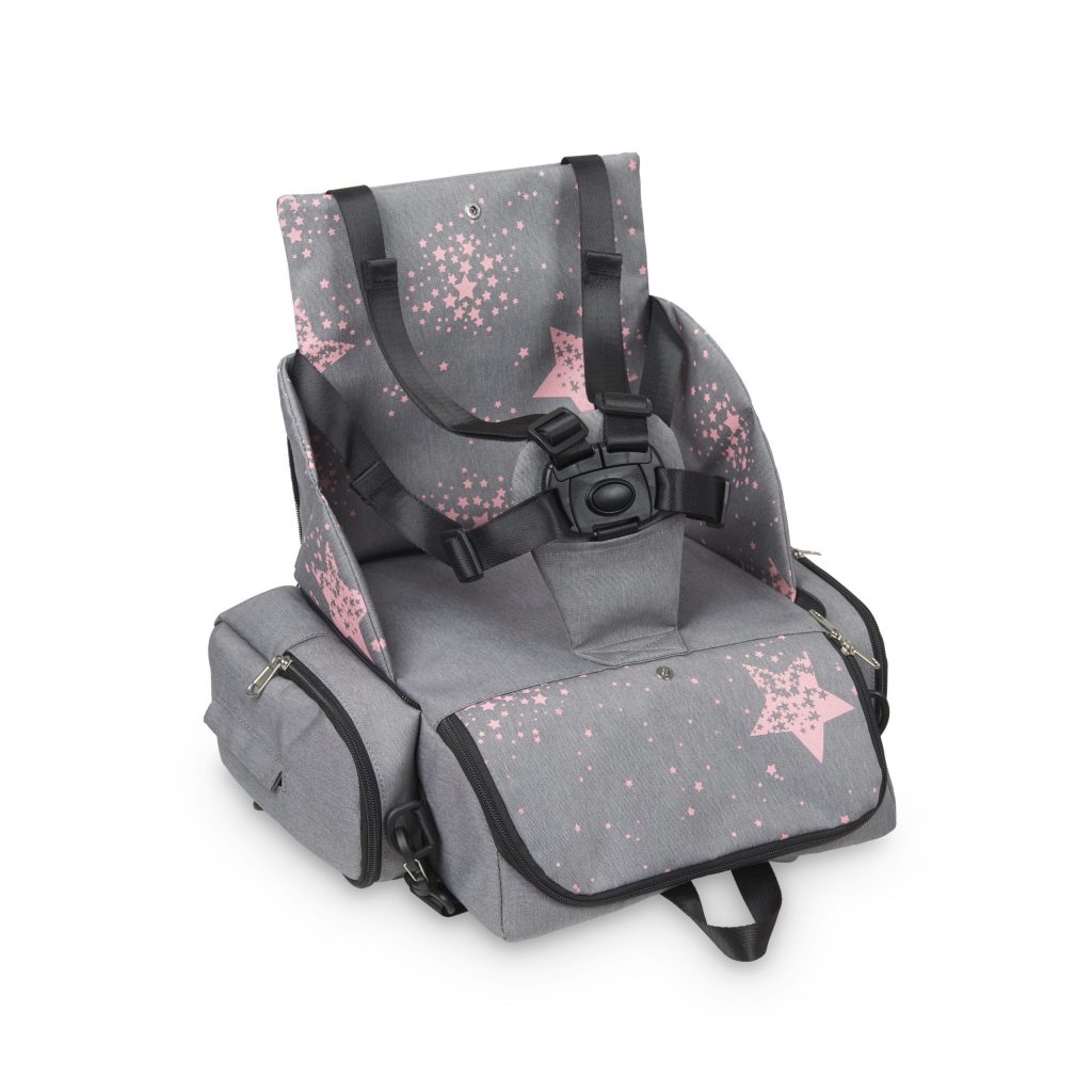 BOLSO/MOCHILA ELEVADOR PORTATIL GRIS ESTRELLAS ROSA