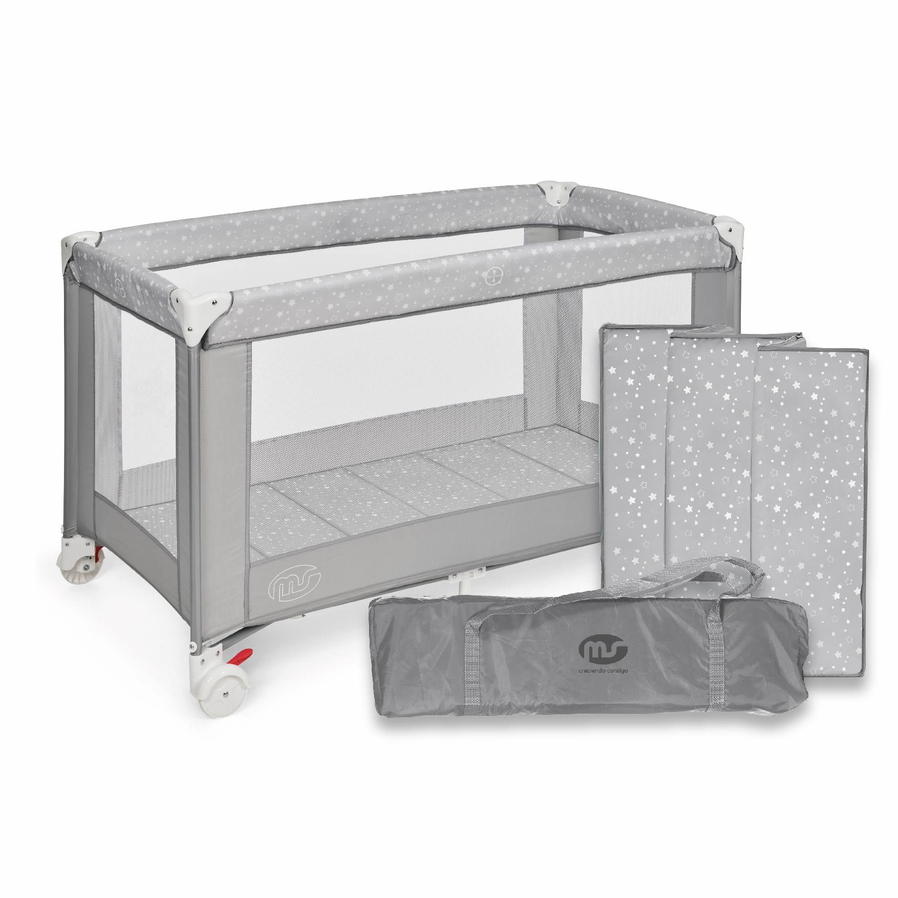 CUNA DE VIAJE BASIC GRIS ESTRELLAS