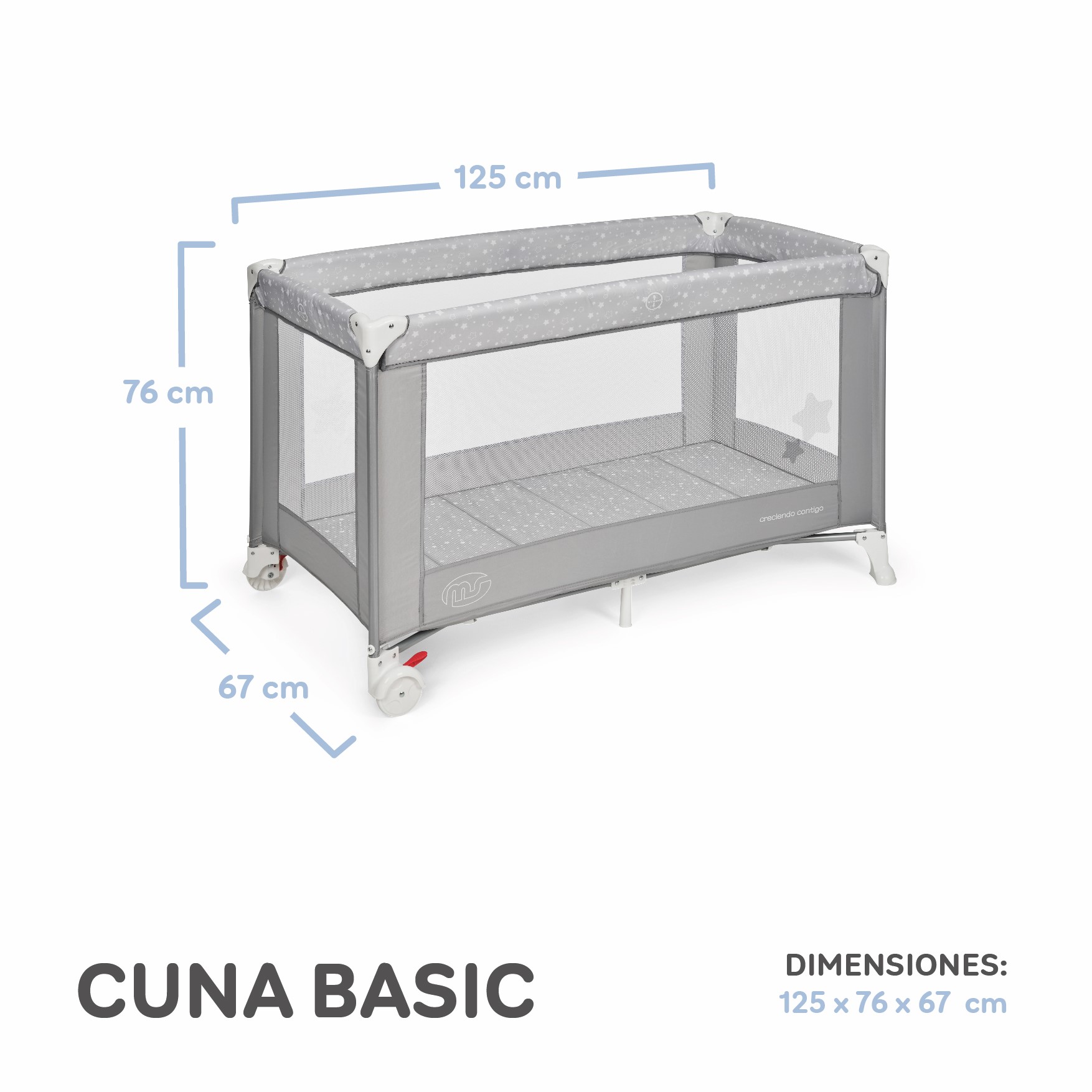 CUNA DE VIAJE BASIC GRIS ESTRELLAS - Imagen 5