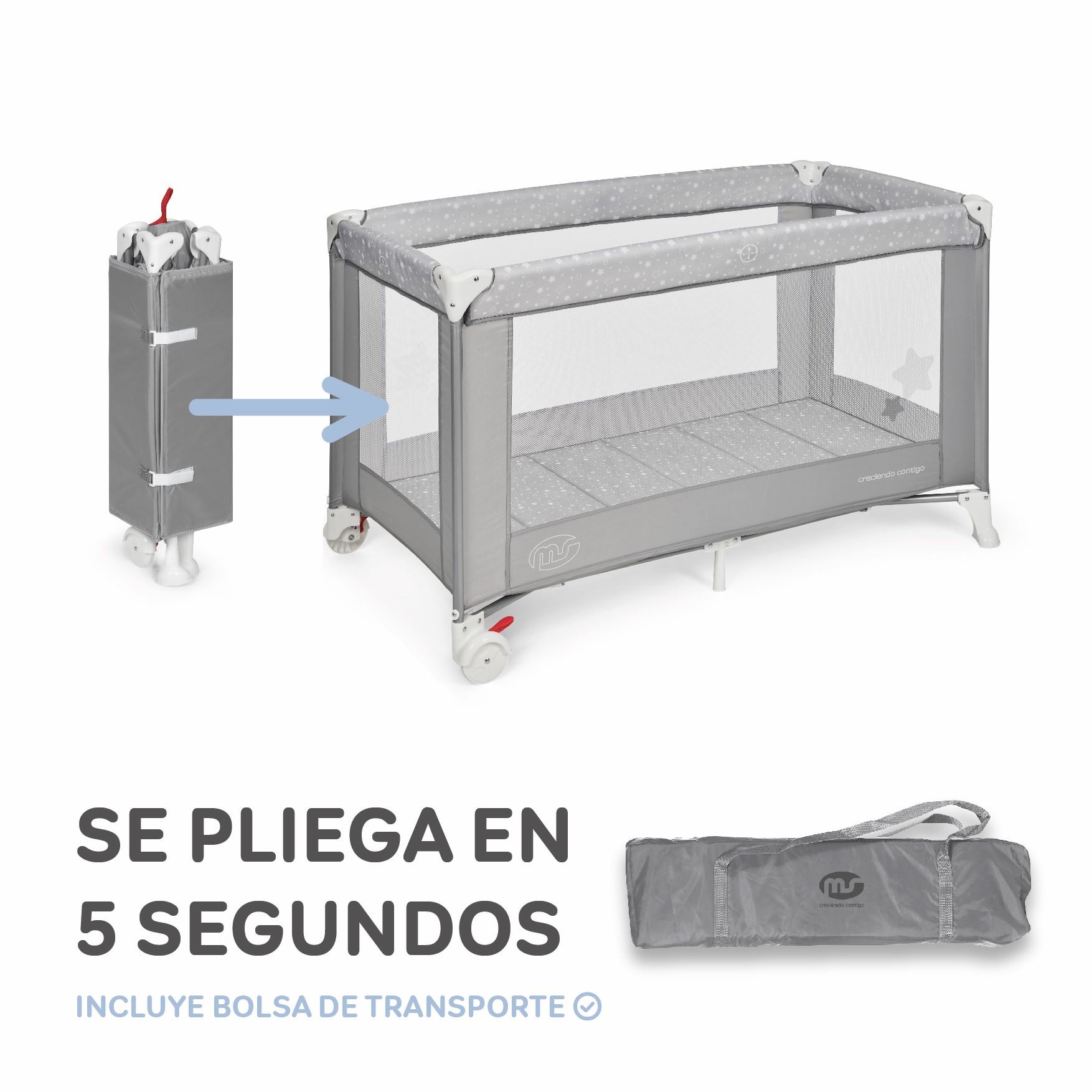 CUNA DE VIAJE BASIC GRIS ESTRELLAS - Imagen 2