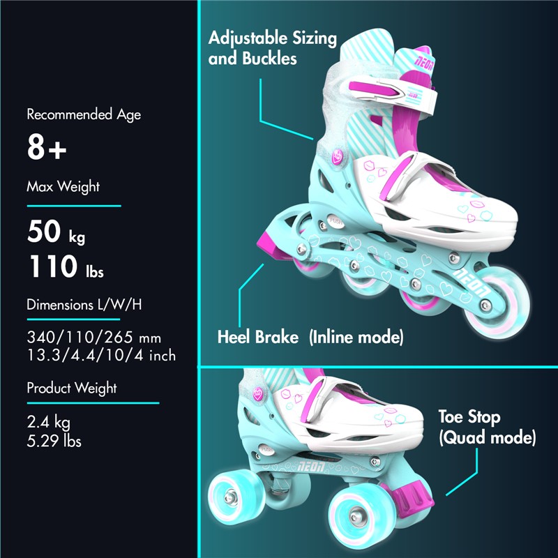 PATINES COMBO NEON TURQUESA ROSA (34-38) - Imagen 5