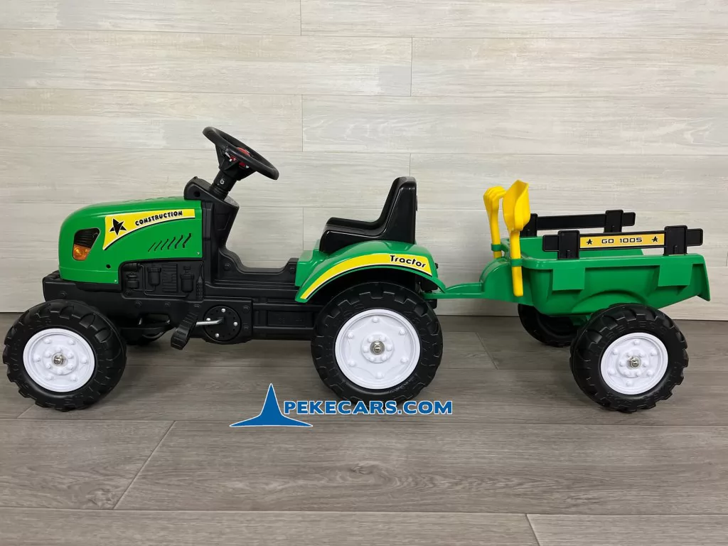 TRACTOR A PEDALES CON REMOLQUE VERDE - Imagen 2