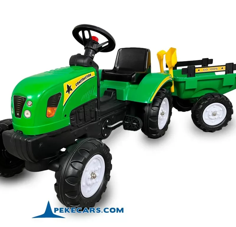 TRACTOR A PEDALES CON REMOLQUE VERDE