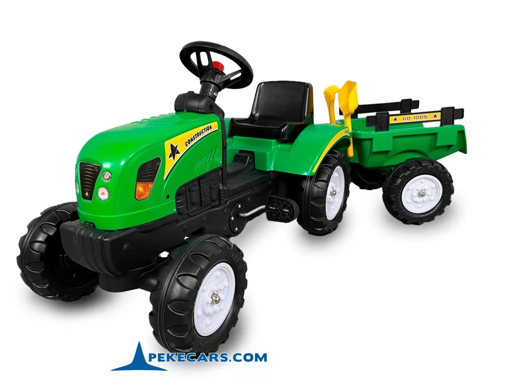 TRACTOR A PEDALES CON REMOLQUE VERDE