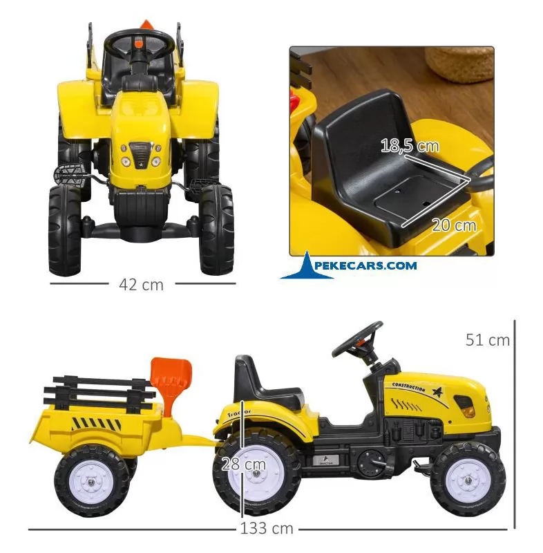 TRACTOR A PEDALES CON REMOLQUE AMARILLO - Imagen 16