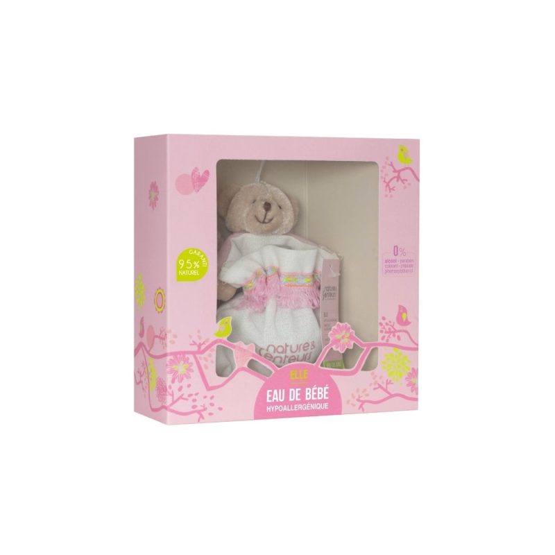 ESTUCHE REGALO EAU DE BEBE 50ML + FUNDITA DE ALGODON Y PELUCHE NIÑA