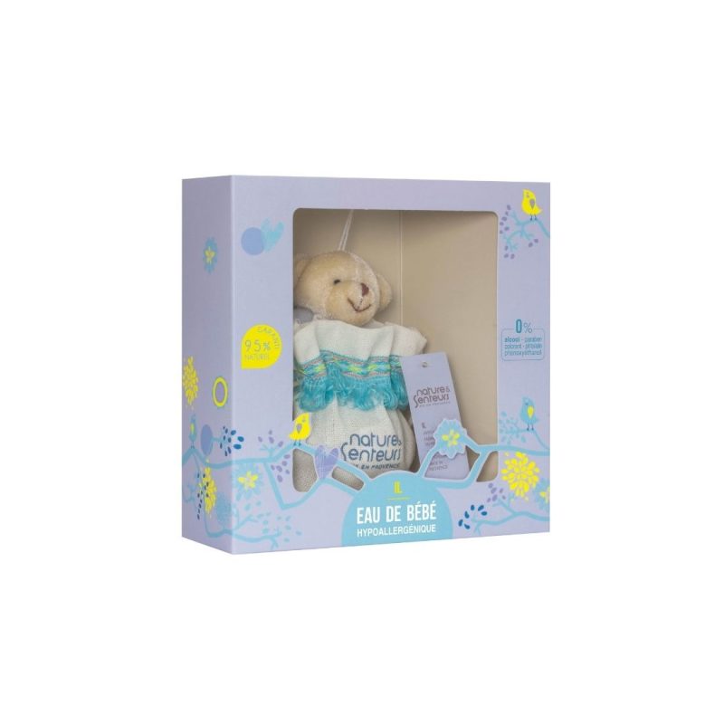 ESTUCHE REGALO EAU DE BEBE 50ML + FUNDITA DE ALGODON Y PELUCHE NIÑO