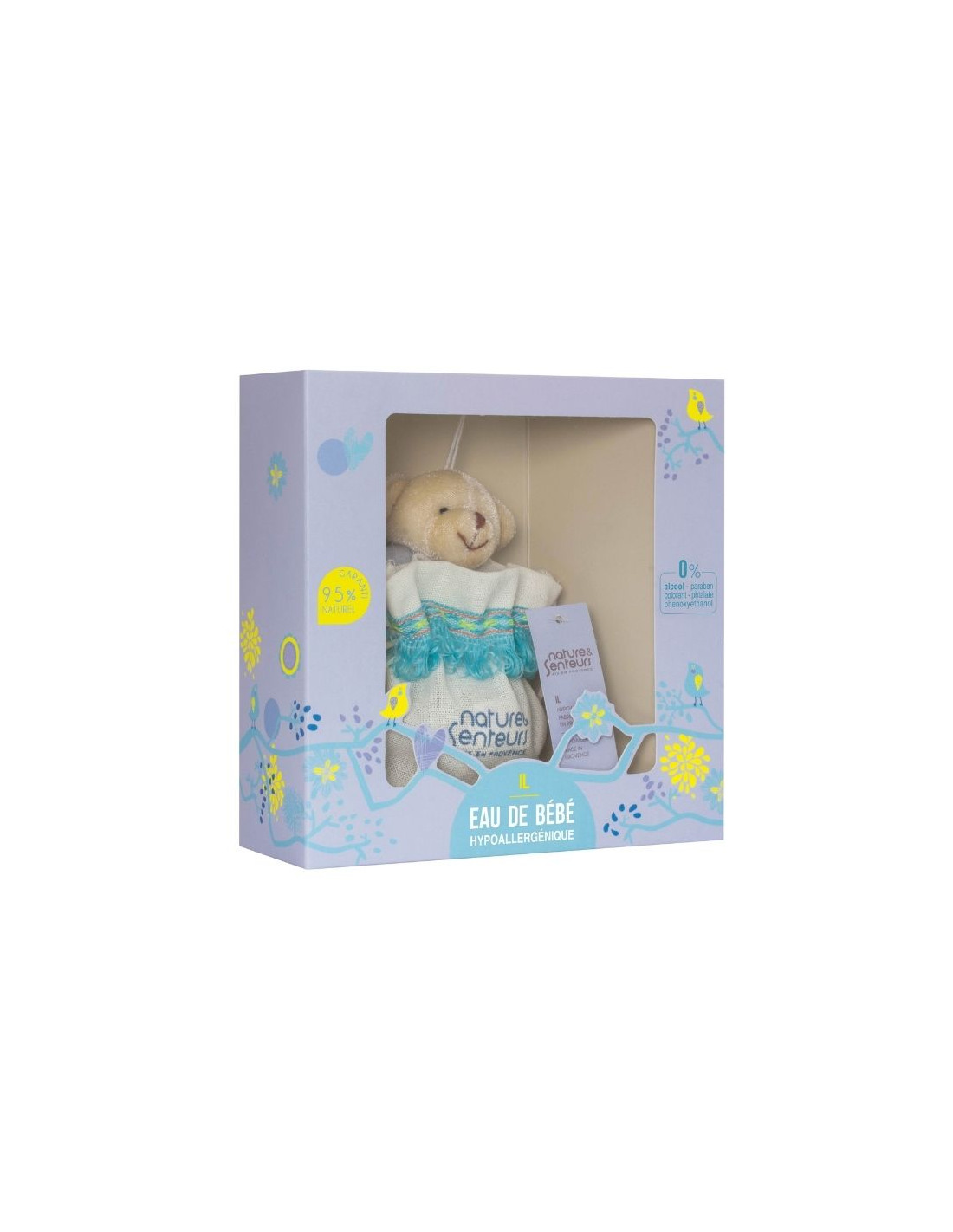 ESTUCHE REGALO EAU DE BEBE 50ML + FUNDITA DE ALGODON Y PELUCHE NIÑO
