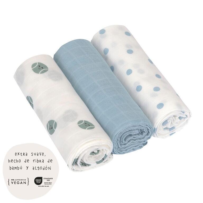 PACK 3 MUSELINAS TINY TEAM BLUE 80 x 80CM