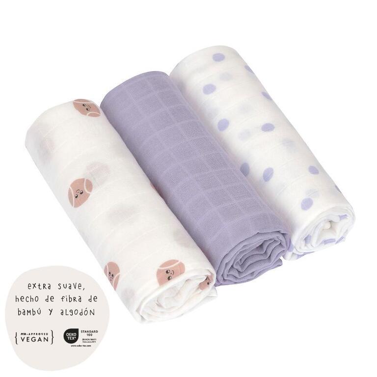 PACK 3 MUSELINAS TINY TEAM LILAC 80 x 80CM