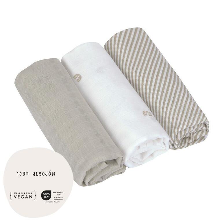 PACK 3 MUSELINAS RAINBOW 80 x 80CM
