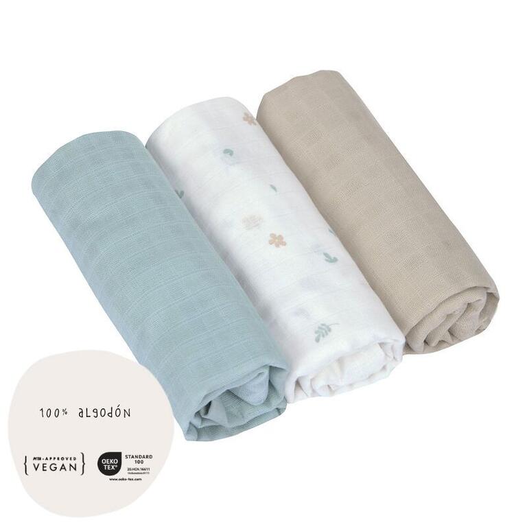 PACK 3 MUSELINAS FLORAL 80 x 80CM