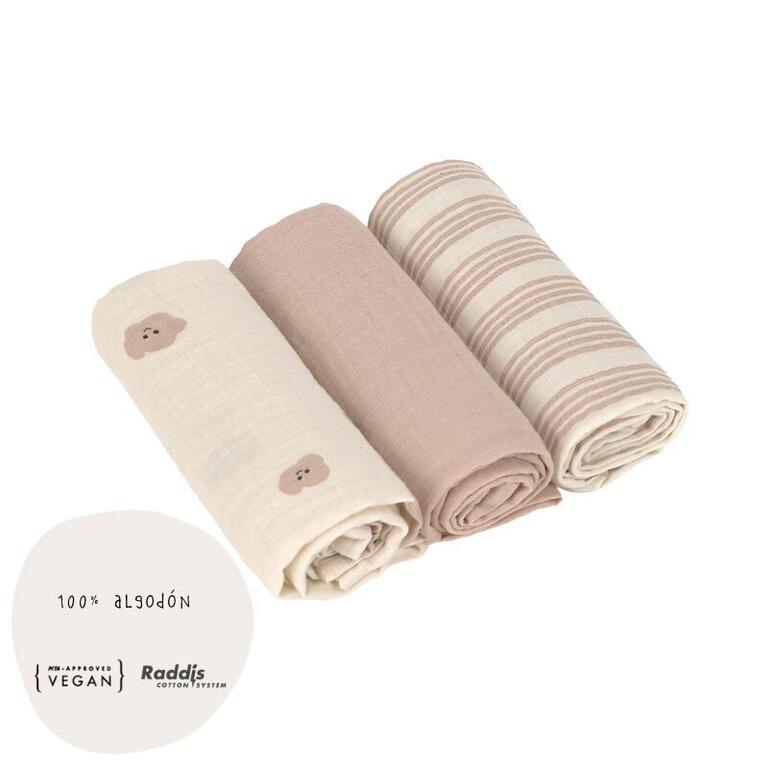 PACK 3 MUSELINAS TINY TEAM MUSHRO 60x60CM