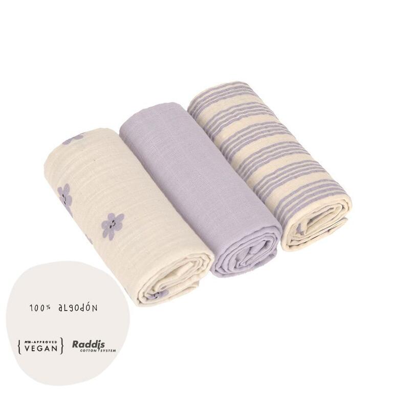PACK 3 MUSELINAS TINY TEAM LILAC 60 x 60CM