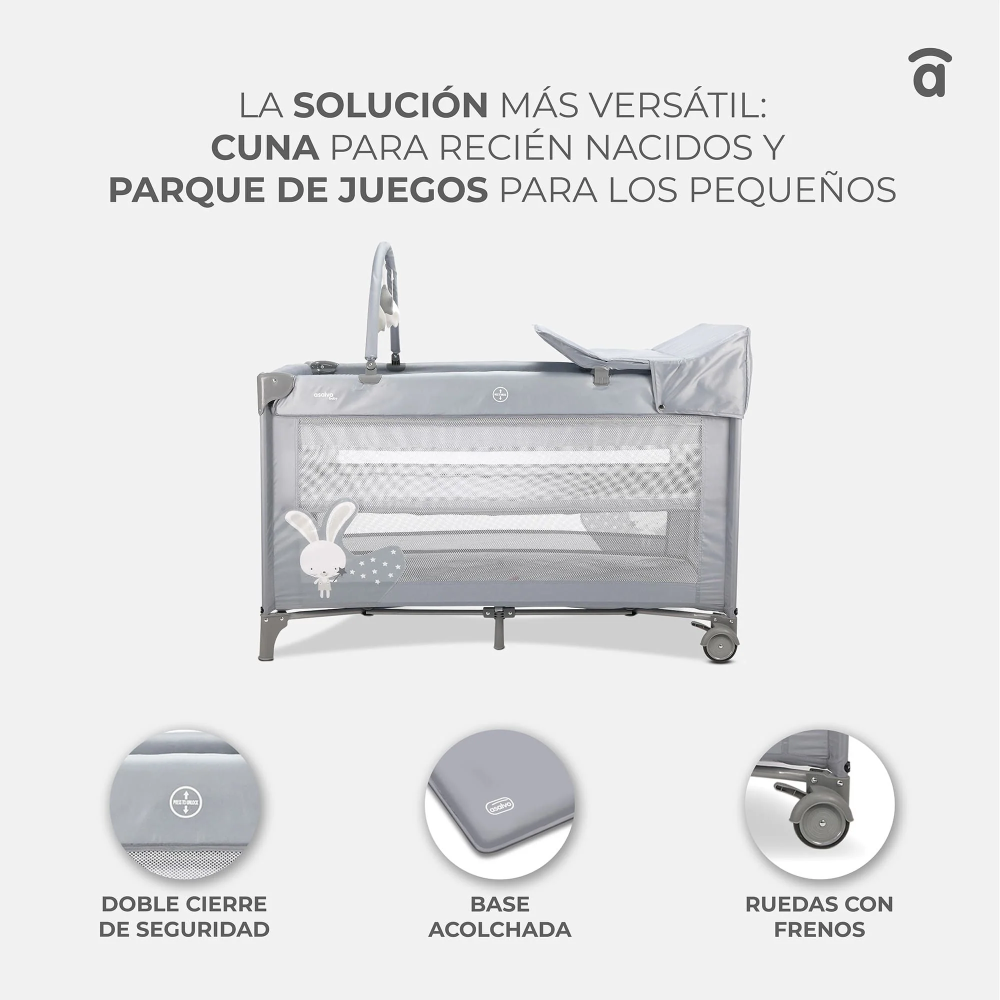 CUNA DE VIAJE COMPLETA CONEJITO GRIS - Imagen 6