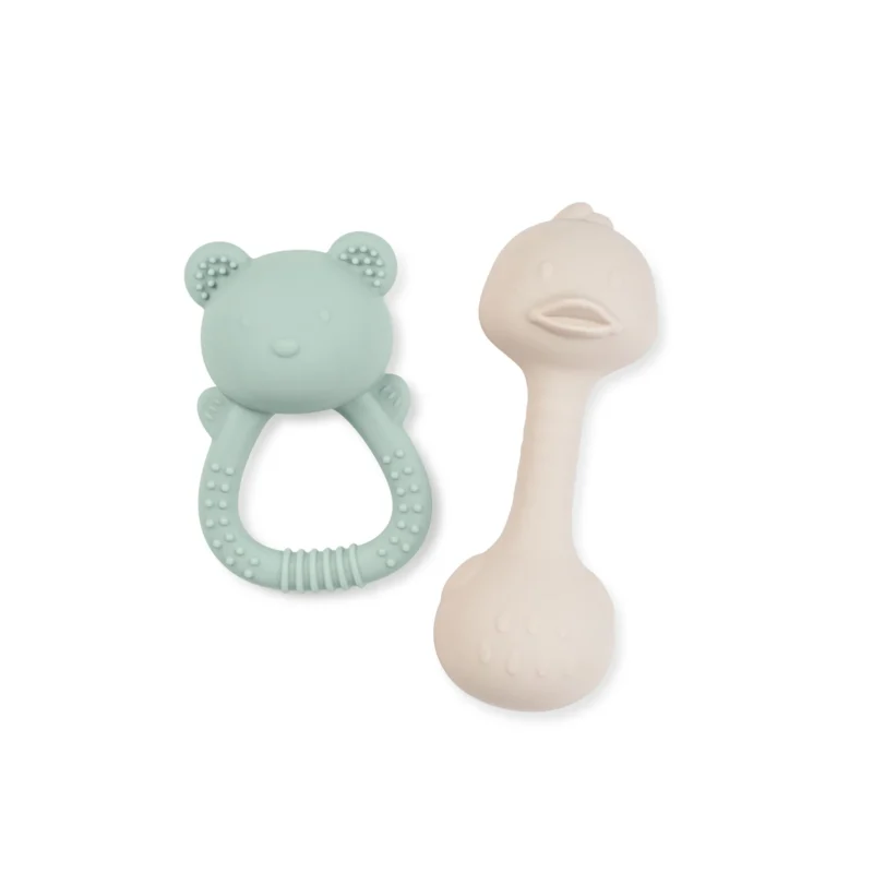 SET MORDEDORES CON SONAJERO TINY TREASURES MENTA/BEIGE