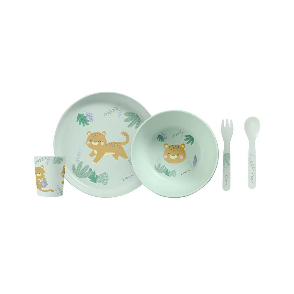 VAJILLA 5 PIEZAS JUNGLE CHEETAHS MENTA