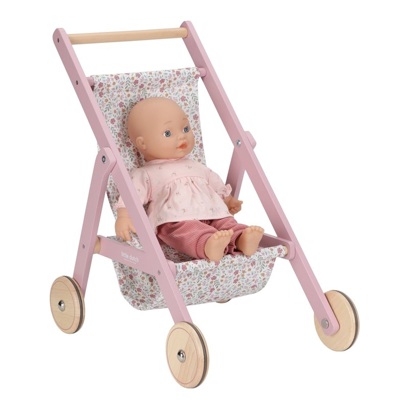 SILLA/CARRITO DE MADERA ROSA PARA MUÑECAS - Imagen 2
