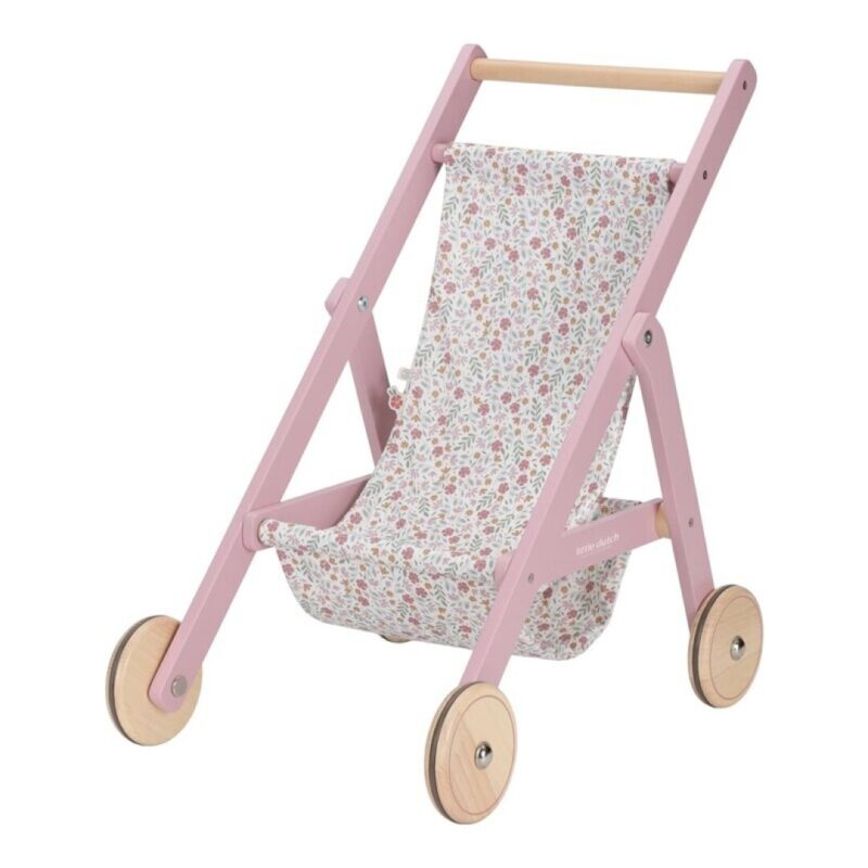 SILLA/CARRITO DE MADERA ROSA PARA MUÑECAS