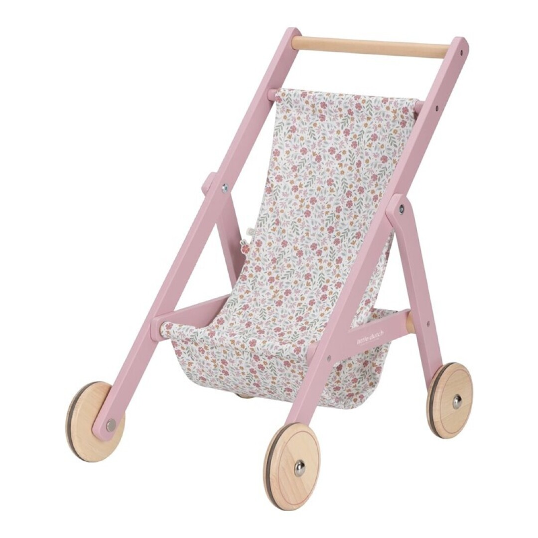 SILLA/CARRITO DE MADERA ROSA PARA MUÑECAS