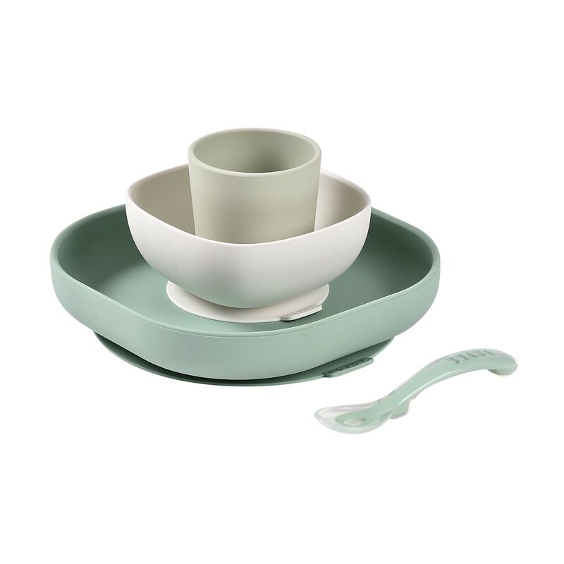 SET VAJILLA SILICONA 4 PIEZAS VERDE SALVIA