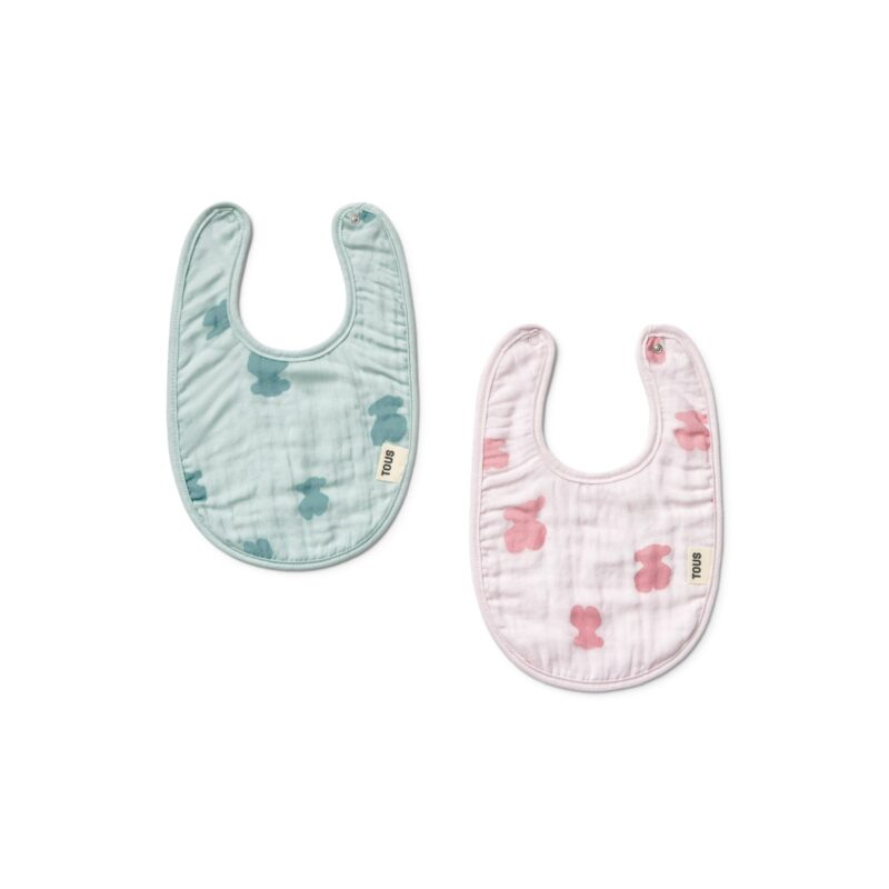 SET DE 2 BABEROS MUSELINA OSOS ROSA/VERDE