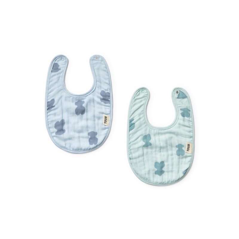 SET DE 2 BABEROS MUSELINA OSOS CELESTE/VERDE