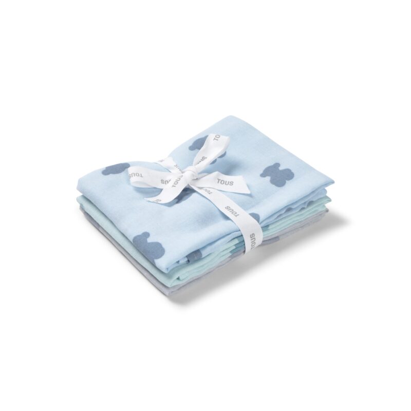 SET 3 GASAS MUSELINA CELESTE 55x55CM