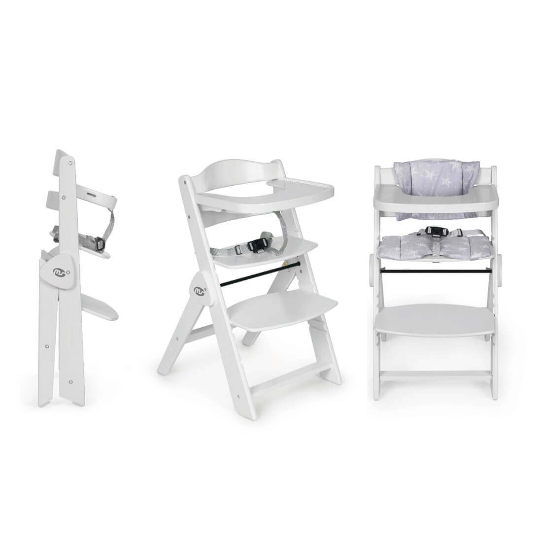 TRONA EVOLUTIVA PLEGABLE FULL BLANCA C/COJIN ESTRELLAS GRIS