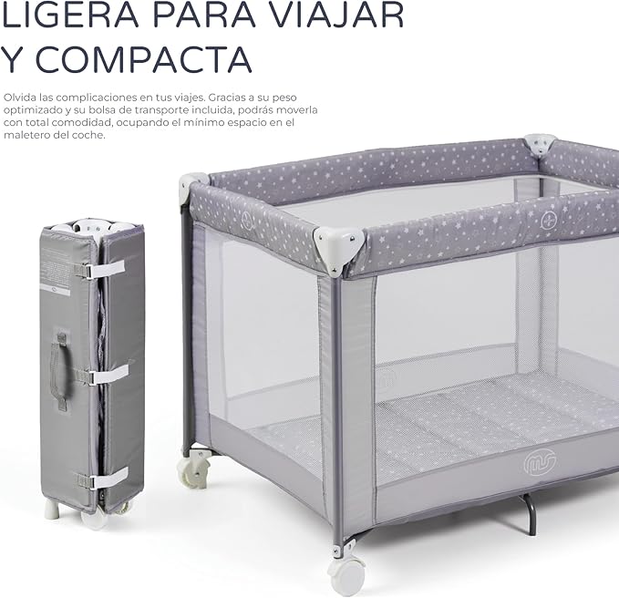CUNA DE VIAJE KUNNI ESTRELLAS GRIS - Imagen 2