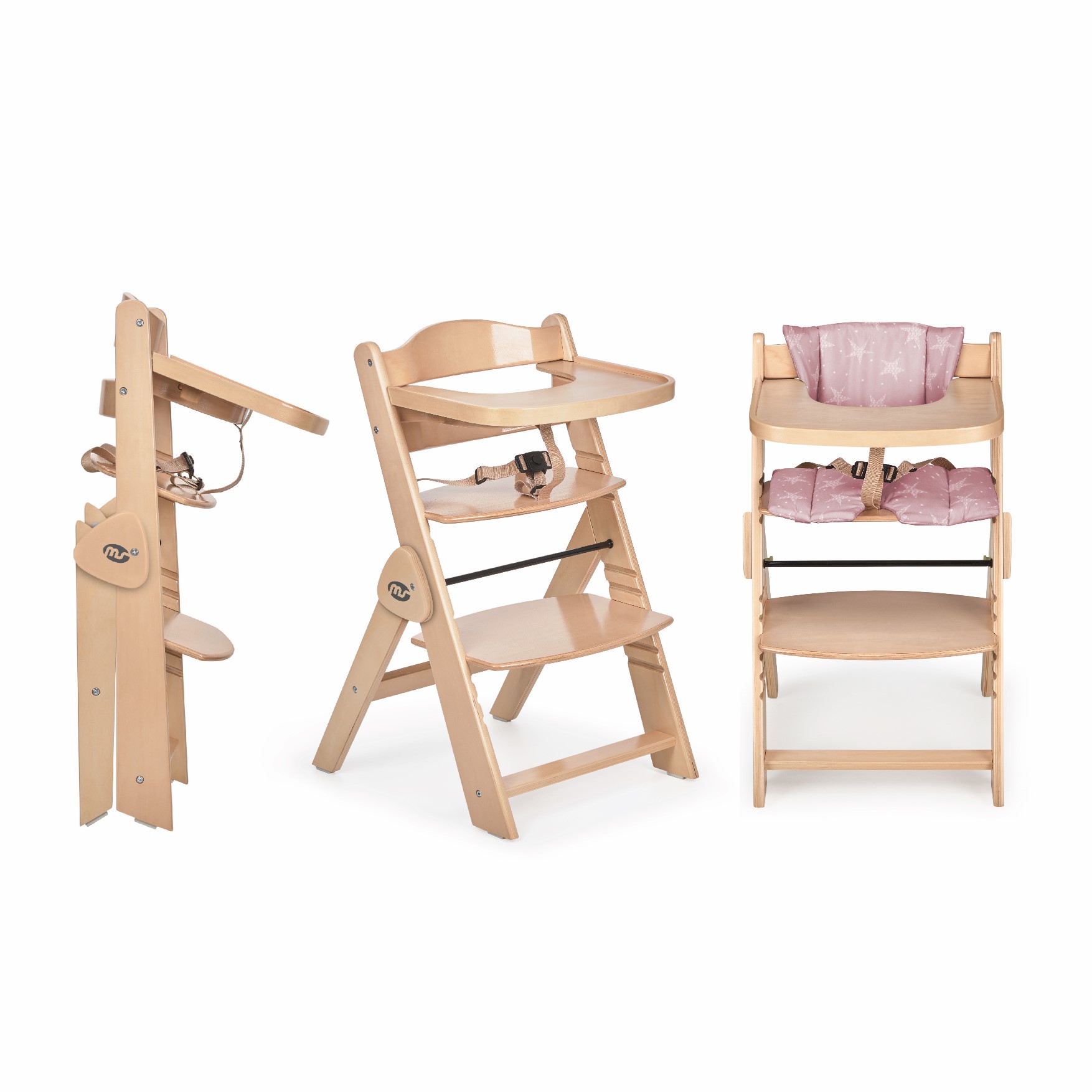 TRONA EVOLUTIVA PLEGABLE FULL MADERA C/COJIN ESTRELLAS ROSA