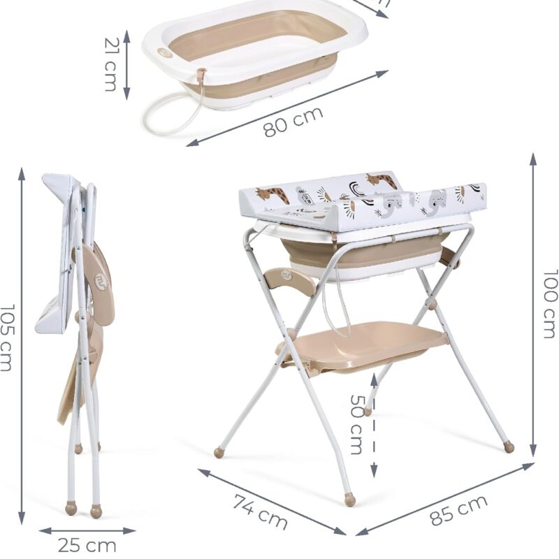 BAÑERA PLEGABLE CON CAMBIADOR Y COJIN REDUCTOR ZOE BEIGE - Imagen 2