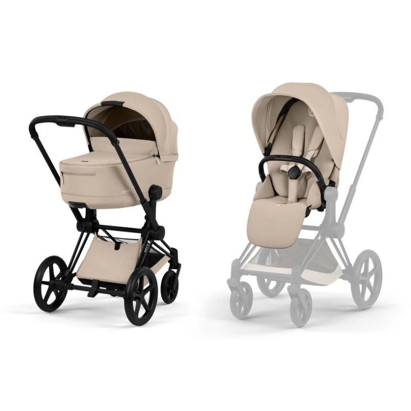 PACK PRIAM COZY BEIGE (CHASIS MATT BLACK+SEAT PACK+CAPAZO PLEGABLE)