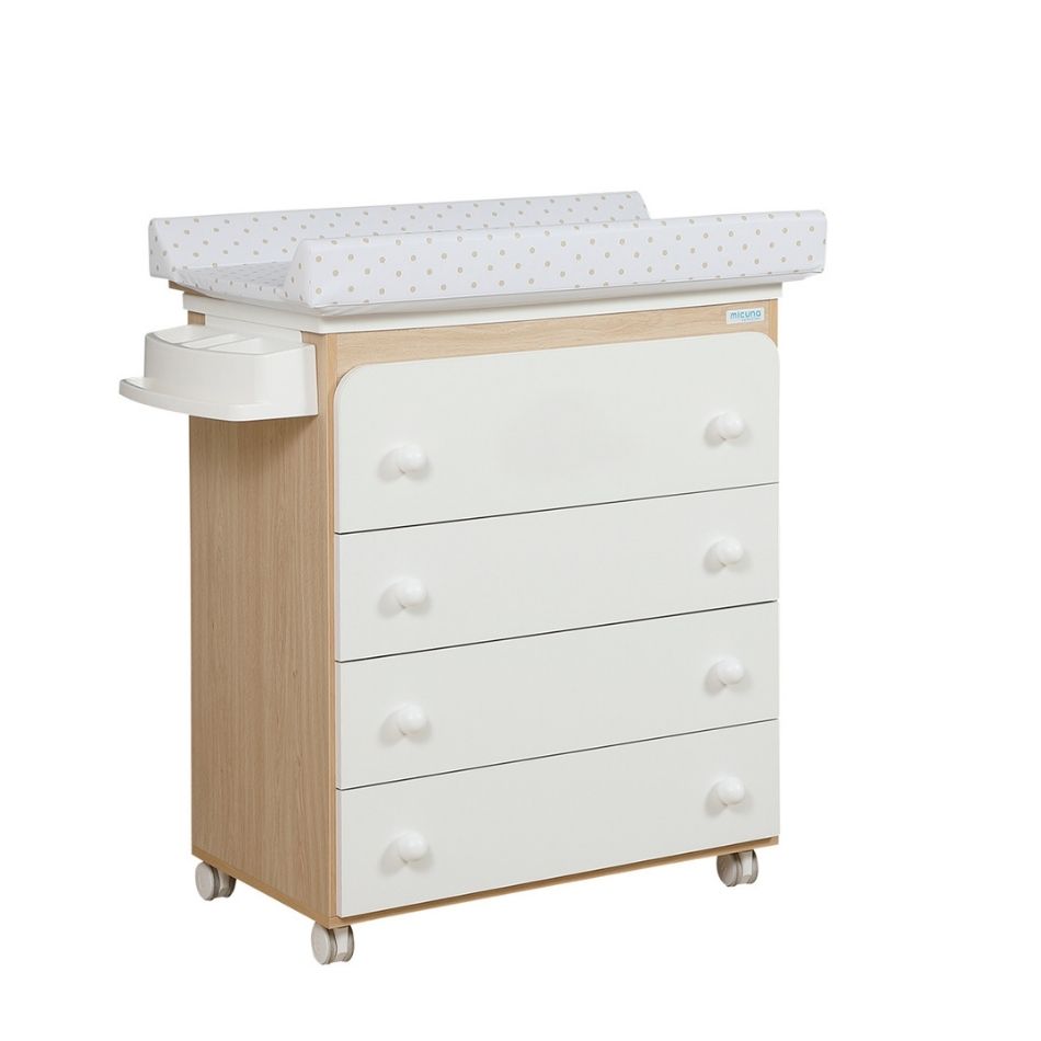 MUEBLE BAÑERA MADERA/BLANCO CON CAMBIADOR LUNARES BEIGE
